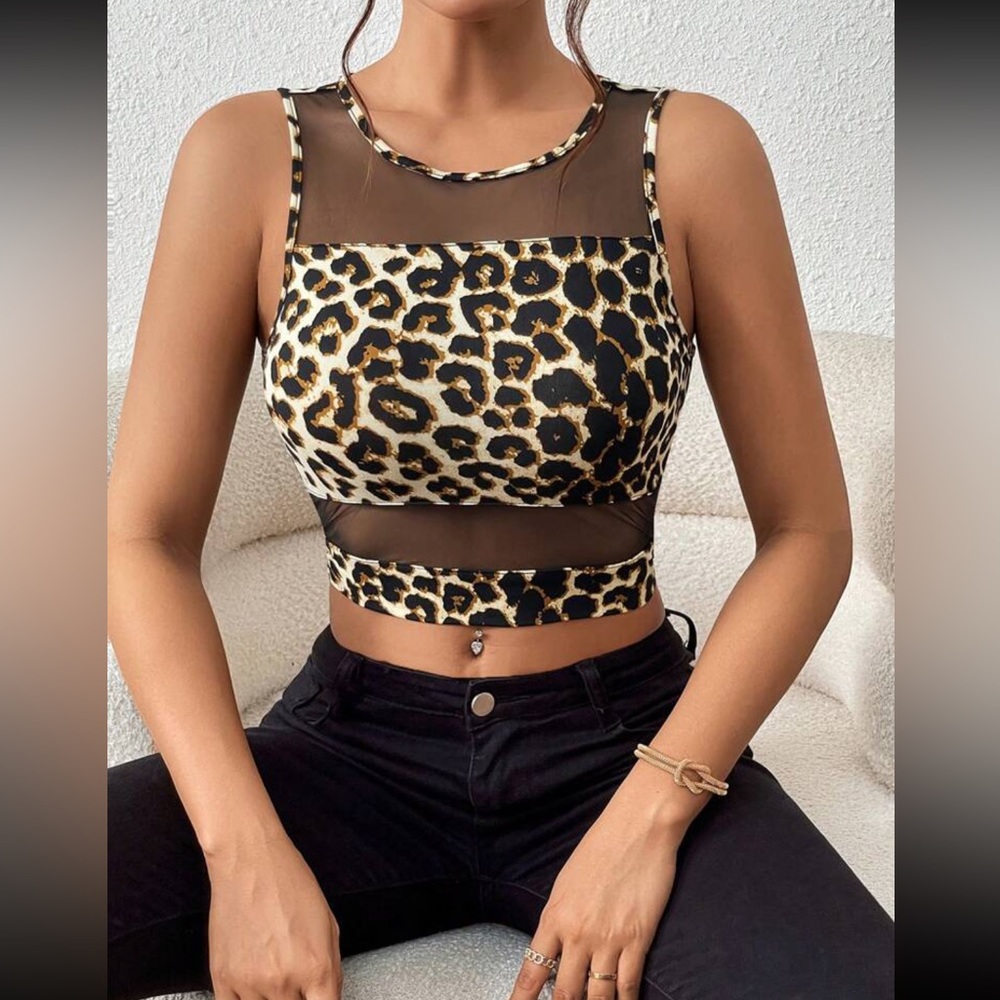 Leopard Mesh Crop Top - Women's Animal Print Tank